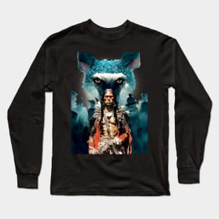 National Native American Heritage Month: "The Strength of the Wolf is the Pack, and the Strength of the Pack is the Wolf" Osage Nation Proverb on a dark (Knocked Out) background Long Sleeve T-Shirt